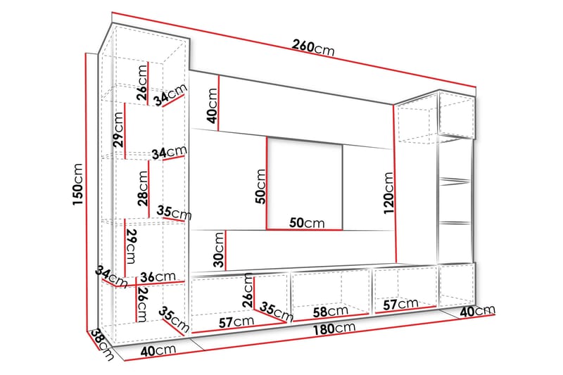 Bernice Tv-skåp 260x38 cm - Svart - Möbler - Tv möbel & mediamöbel - TV-möbelset
