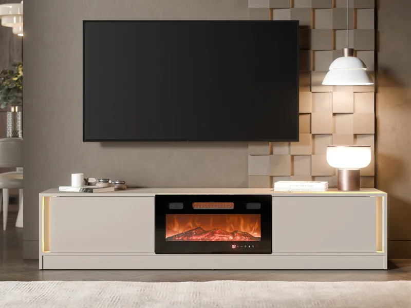 Brylin Tv-bänk 180 cm Eldstad med värmefunktion - Beige|svart - Möbler - Tv möbel & mediamöbel - TV bänk & mediabänk