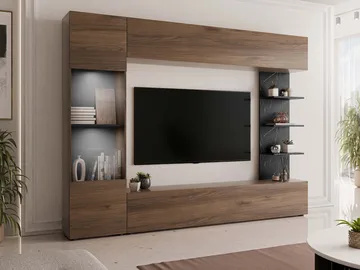 Bunda Tv väggenhet med LED-belysning 250 cm - vit - Möbler - Tv möbel & mediamöbel - TV-möbelset