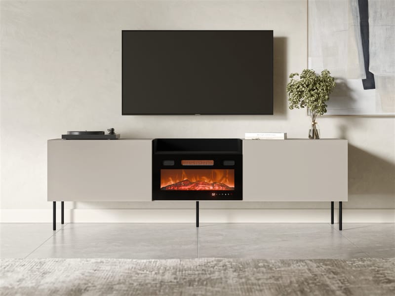 Clarinor Tv-bänk 200 cm Eldstad med värmefunktion - Beige|svart - Möbler - Tv möbel & mediamöbel - TV bänk & mediabänk