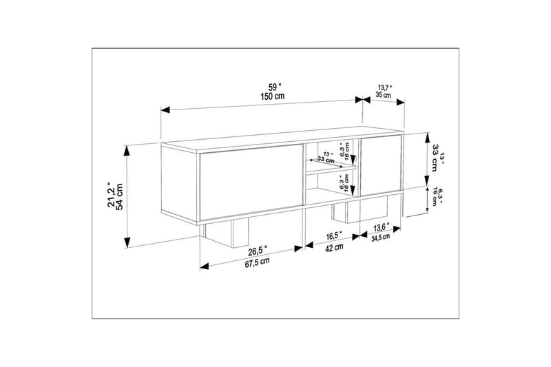 Dargaville Tv-bänk 150 cm - Valnöt/Travertine - Möbler - Tv möbel & mediamöbel - TV bänk & mediabänk