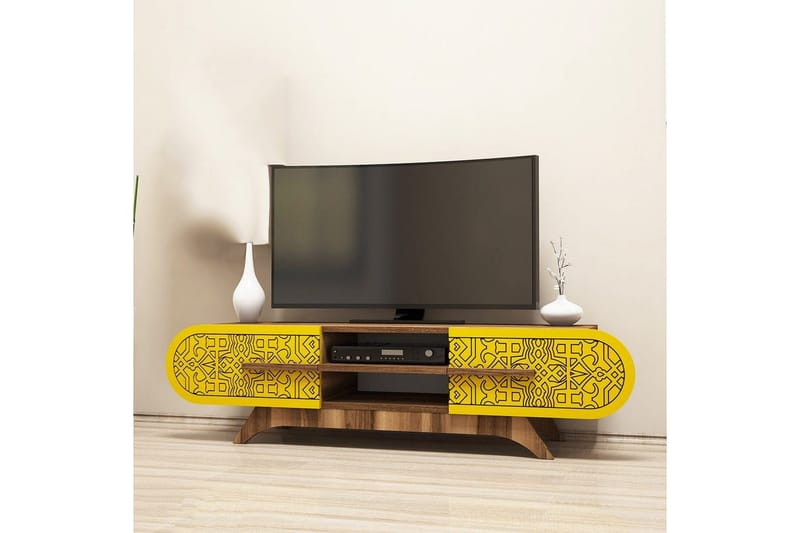 Defneia Tv-bänk 145 cm, Valnöt/Gul