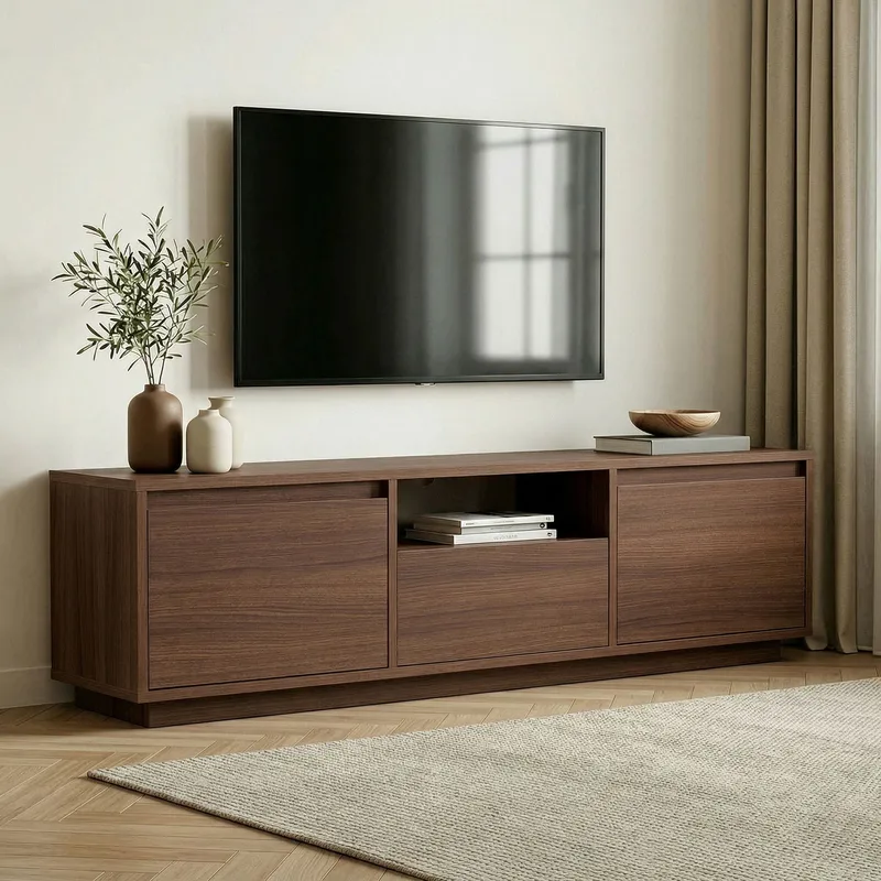 Domar TV-bänk 160 cm med Förvaring, Trä- och Valnötsutseende - Brun - Möbler - Tv möbel & mediamöbel - TV bänk & mediabänk