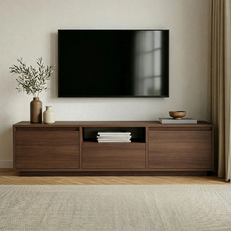 Domar TV-bänk 160 cm med Förvaring, Trä- och Valnötsutseende - Brun - Möbler - Tv möbel & mediamöbel - TV bänk & mediabänk