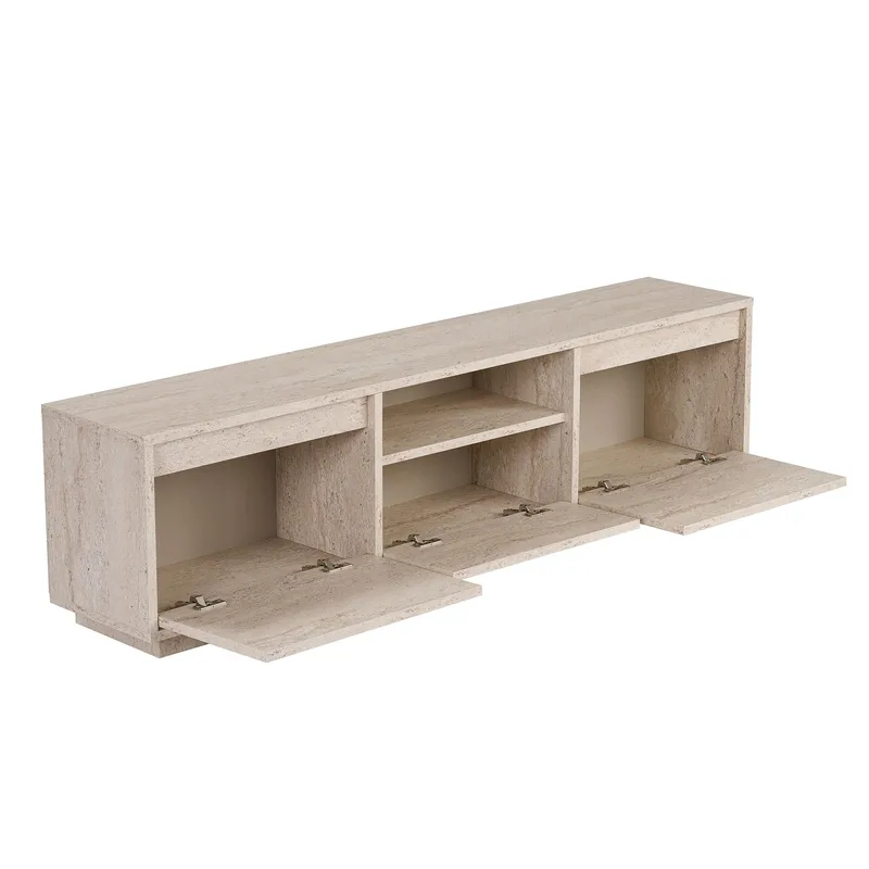 Domar TV-bänk 160 cm med Förvaring och Travertinutseende - Beige - Möbler - Tv möbel & mediamöbel - TV bänk & mediabänk