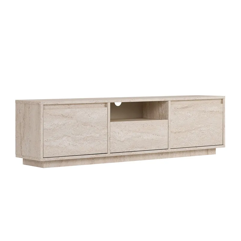Domar TV-bänk 160 cm med Förvaring och Travertinutseende, Beige