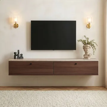 Dovren TV-bänk 160x25x25 cm - Travertin och valnöt - Möbler - Tv möbel & mediamöbel - TV bänk & mediabänk