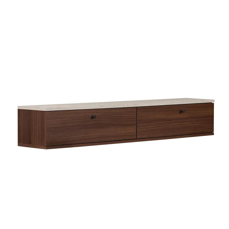 Dovren TV-bänk 160x25x25 cm - Travertin och valnöt - Möbler - Tv möbel & mediamöbel - TV bänk & mediabänk