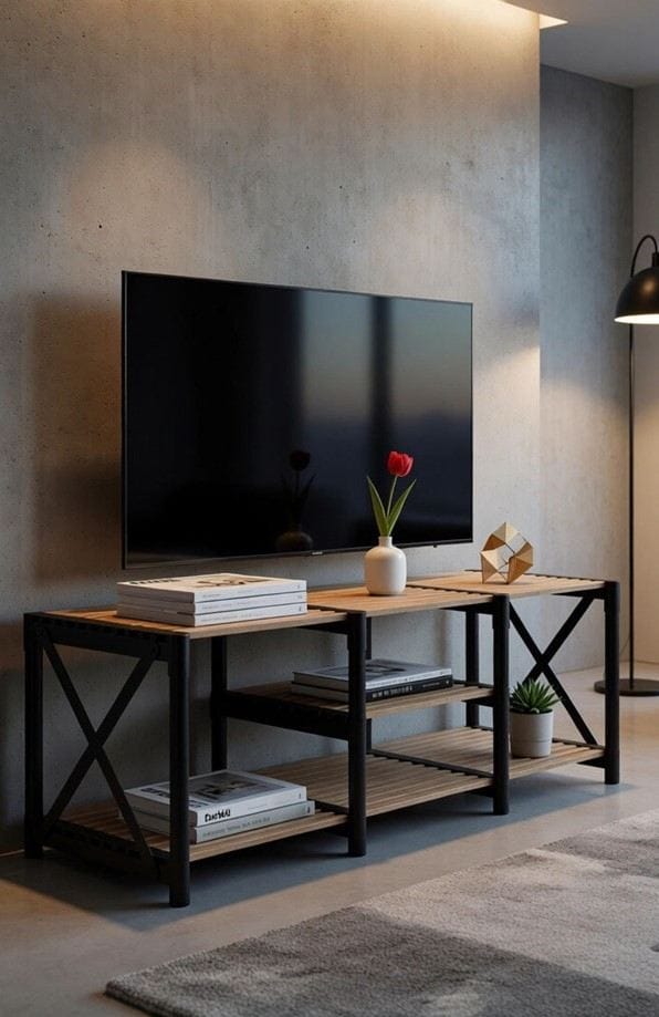 Elvar Golvstående Tv-bänk 110 cm med Förvaring i Ljust Trä - Ljusbrun - Möbler - Tv möbel & mediamöbel - TV bänk & mediabänk