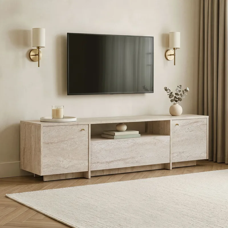 Farvik TV-bänk med Förvaring 180x46x35 cm - Travertin - Möbler - Tv möbel & mediamöbel - TV bänk & mediabänk