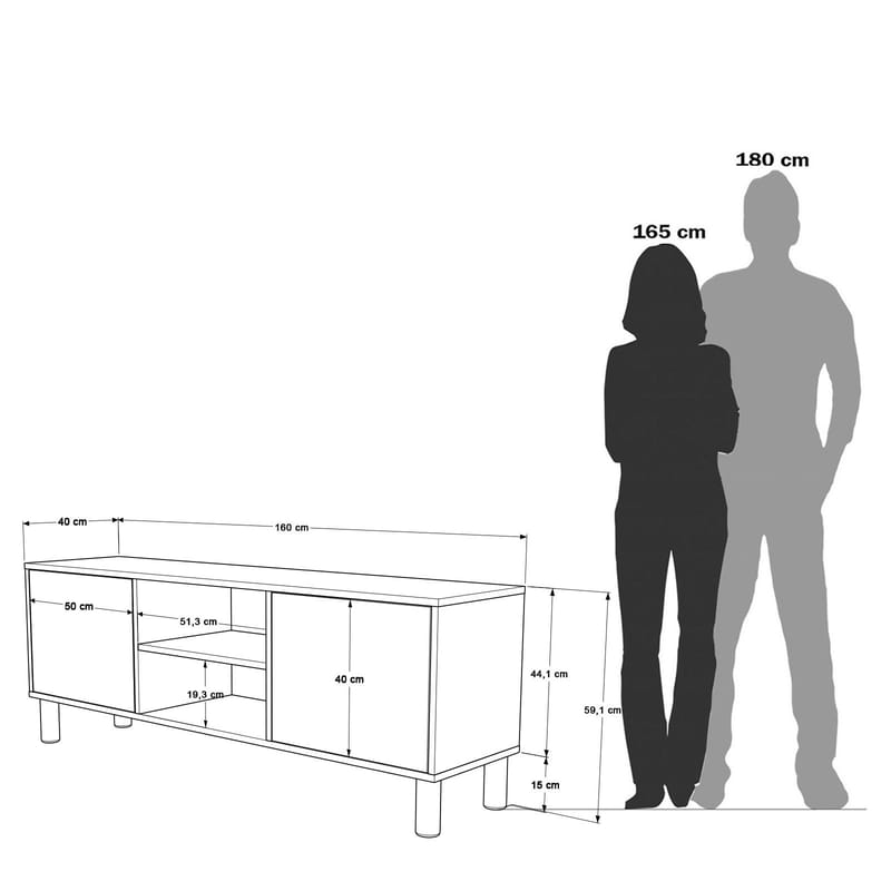 Fento Golvstående Tv Bänk 160 cm med Förvaring i Ek - Ljusbeige - Möbler - Tv möbel & mediamöbel - TV bänk & mediabänk