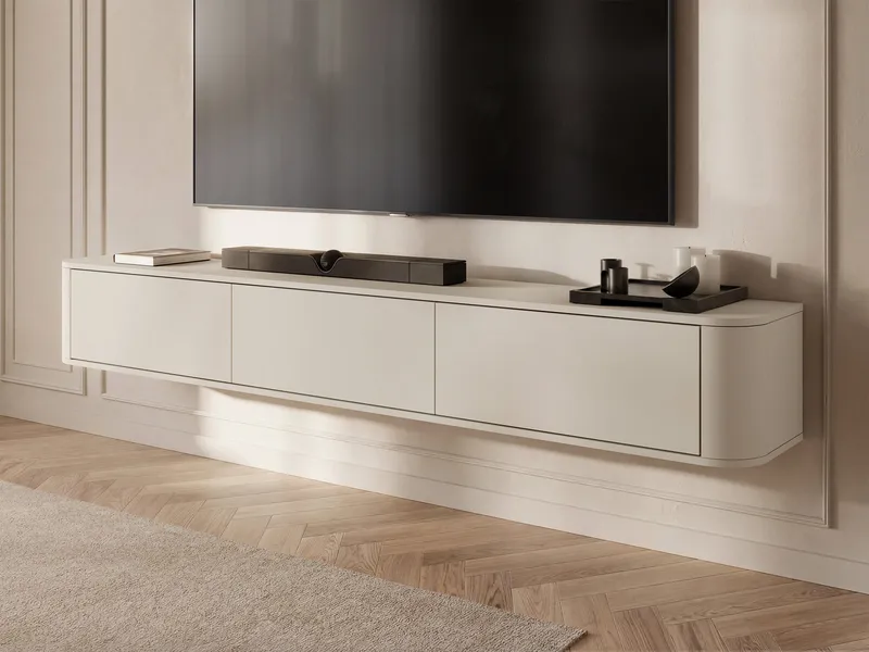 Fjora Vägghängd Tv Bänk 200 cm med Förvaring med Trä och Målat Trä-utseende - Beige - Möbler - Tv möbel & mediamöbel - TV bänk & mediabänk