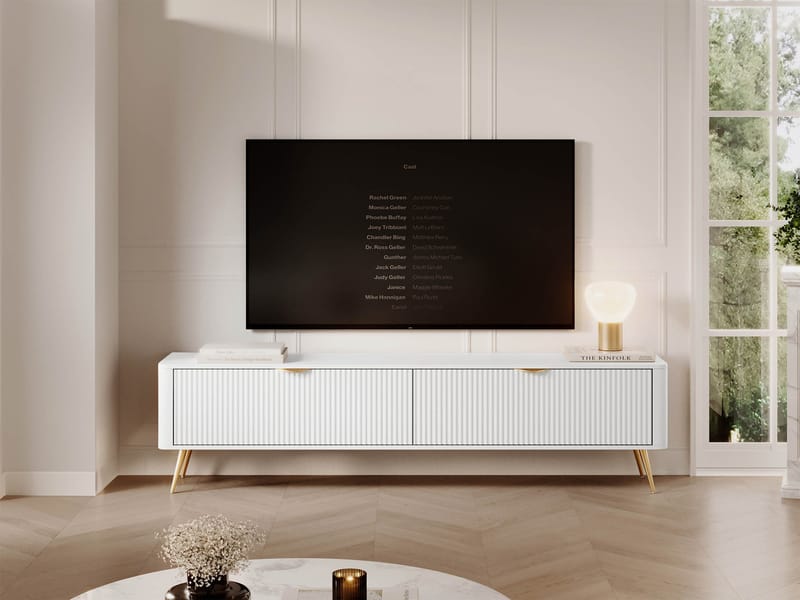 Forba Golvstående Tv-bänk 200 cm med Förvaring i Målat Trä - Vit - Möbler - Tv möbel & mediamöbel - TV bänk & mediabänk