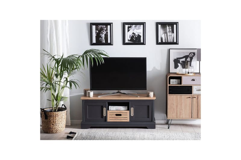 Garet Golvstående TV-bänk 120 cm med Förvaring i Ljust Trä - Mörkgrå - Möbler - Tv möbel & mediamöbel - TV bänk & mediabänk