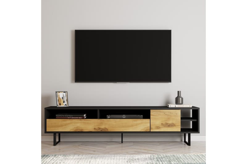 Gazali Golvstående Tv-bänk 180 cm med Förvaring i Ek, Svart|Brun
