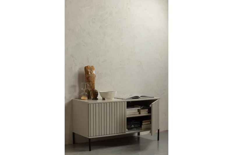 Gravure Golvstående Tv Bänk 100 cm med Förvaring i Målat Trä - Beige - Möbler - Tv möbel & mediamöbel - TV bänk & mediabänk