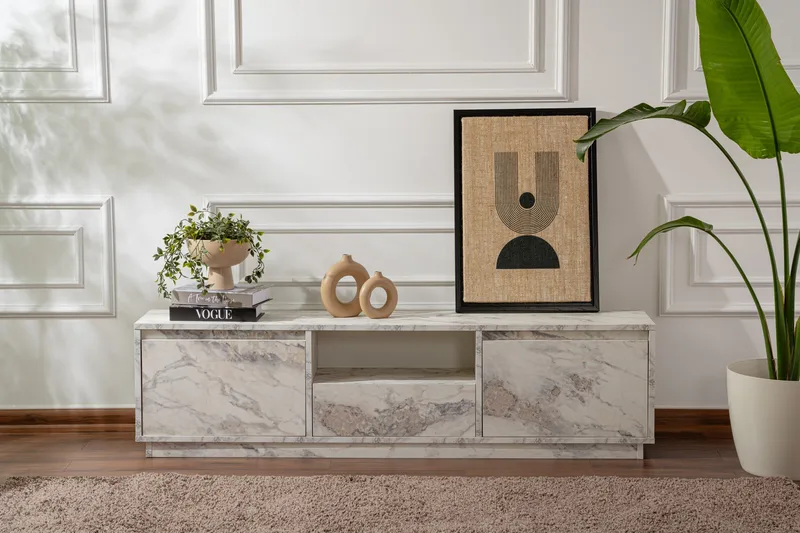 Gulliver Tv-bänk 160x30 cm - Ljus Beige/Marmor - Möbler - Tv möbel & mediamöbel - TV bänk & mediabänk