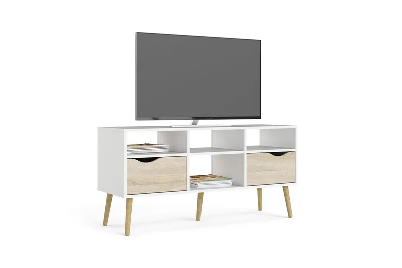 Hostafranc Golvstående TV Bänk 117,2 cm med Förvaring i Ek - Vit|Beige - Möbler - Tv möbel & mediamöbel - TV bänk & mediabänk