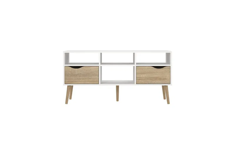Hostafranc Golvstående TV Bänk 117,2 cm med Förvaring i Ek - Vit|Beige - Möbler - Tv möbel & mediamöbel - TV bänk & mediabänk