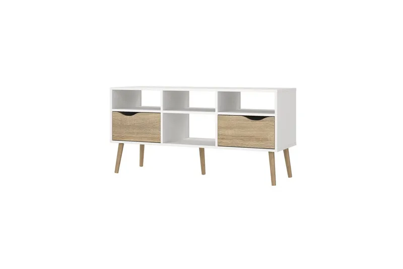 Hostafranc Golvstående TV Bänk 117,2 cm med Förvaring i Ek, Vit|Beige