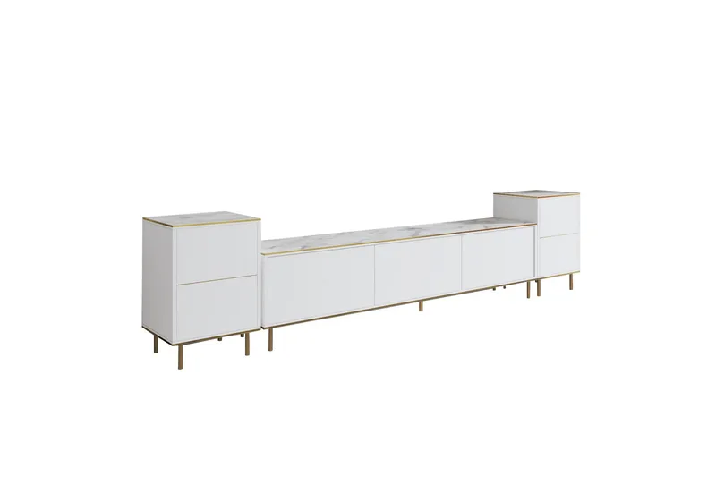 Imaj Tv-bänk 180 cm, Vit marmor/Guld