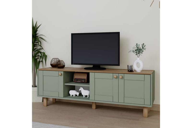 Kuniyoshi Golvstående Tv Bänk 160 cm med Förvaring i Målat Trä - Ljusgrön - Möbler - Tv möbel & mediamöbel - TV bänk & mediabänk