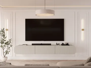 Lerva Väggmonterad TV Bänk 239 cm med Förvaring i Ljust Trä - Beige - Möbler - Tv möbel & mediamöbel - TV bänk & mediabänk