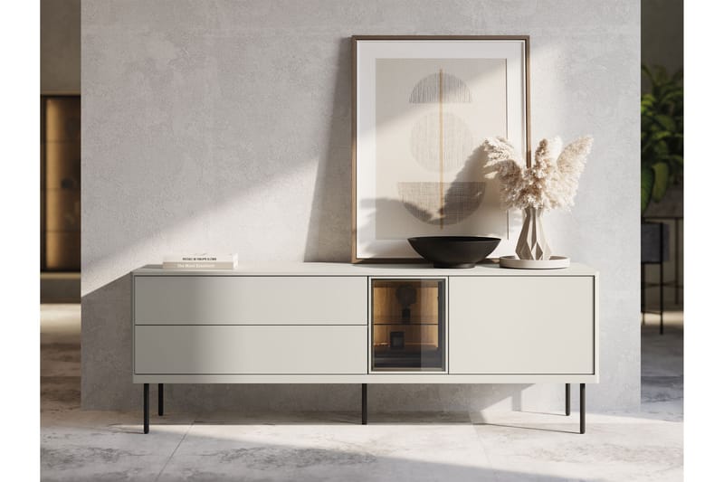 Levisa Golvstående TV Bänk 161 cm med Förvaring i Målat Trä - Beige - Möbler - Tv möbel & mediamöbel - TV bänk & mediabänk