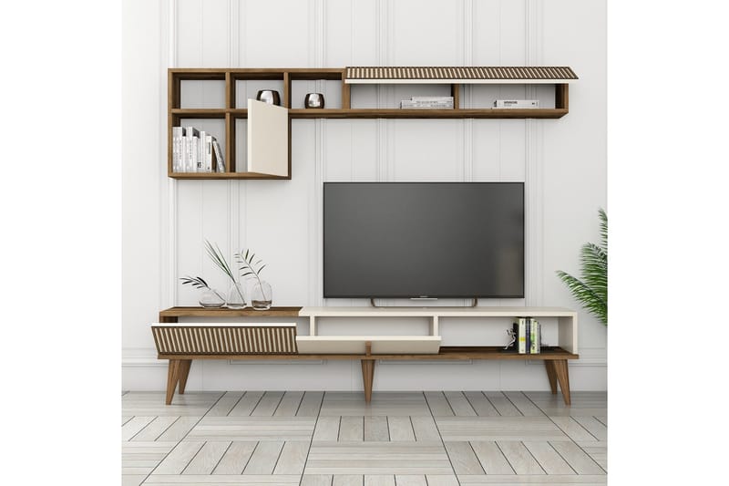 Lissione Golvstående Tv-bänk 180 cm med Förvaring i Valnöt - Gräddvit - Möbler - Tv möbel & mediamöbel - TV bänk & mediabänk