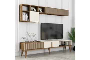 Lissione Golvstående Tv-bänk 180 cm med Förvaring i Valnöt - Gräddvit - Möbler - Tv möbel & mediamöbel - TV bänk & mediabänk