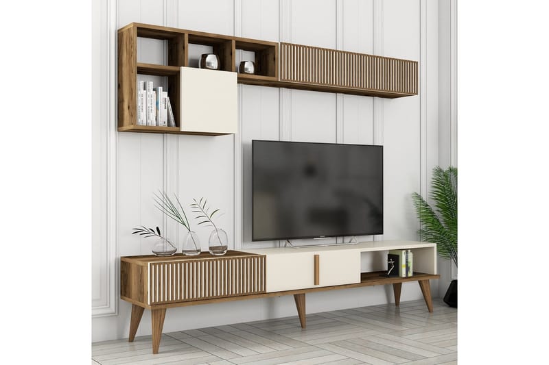 Lissione Golvstående Tv-bänk 180 cm med Förvaring i Valnöt - Gräddvit - Möbler - Tv möbel & mediamöbel - TV bänk & mediabänk