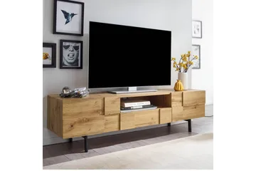 Lowboard Wohnling Ekfanerad med 2 dörrar Låda Metallben Lantlig stil - Möbler - Tv möbel & mediamöbel - TV bänk & mediabänk