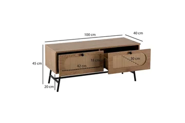 Lowboard Wohnling Melaminbelagd MDF-ekoptik, rottingfront, 2 lådor, metallben Modern - Möbler - Tv möbel & mediamöbel - TV bänk & mediabänk