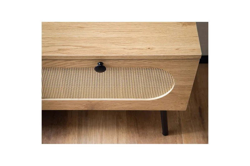 Lowboard Wohnling Melaminbelagd MDF-ekoptik, rottingfront, 2 lådor, metallben Modern - Möbler - Tv möbel & mediamöbel - TV bänk & mediabänk