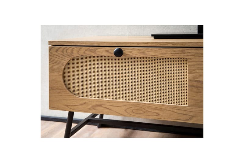 Lowboard Wohnling Melaminbelagd MDF-ekoptik, rottingfront, 2 lådor, metallben Modern - Möbler - Tv möbel & mediamöbel - TV bänk & mediabänk