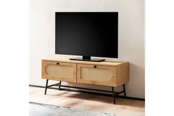 Lowboard Wohnling Melaminbelagd MDF-ekoptik, rottingfront, 2 lådor, metallben Modern - Möbler - Tv möbel & mediamöbel - TV bänk & mediabänk