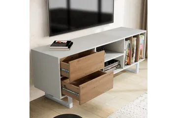 Lowboard Wohnling modernt spånskiva, 2 lådor, förvaringsbrickor, metallben, modern stil Vit, ek - Vit, ek - Möbler - Tv möbel & mediamöbel - TV bänk & mediabänk