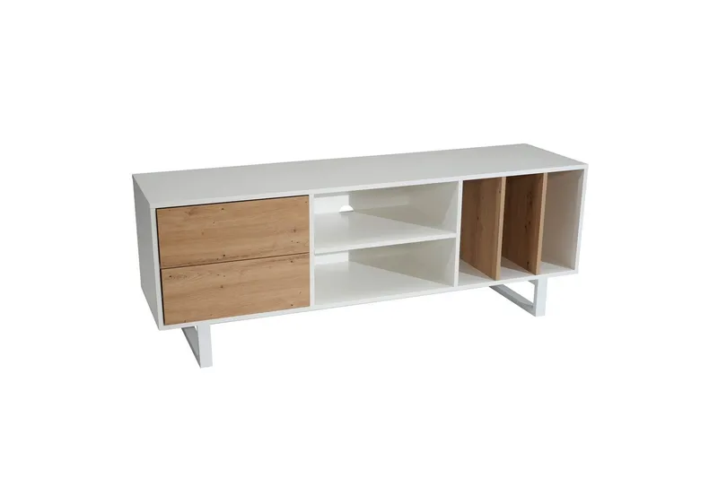 Lowboard Wohnling modernt spånskiva, 2 lådor, förvaringsbrickor, metallben, modern stil Vit, ek, Vit, ek