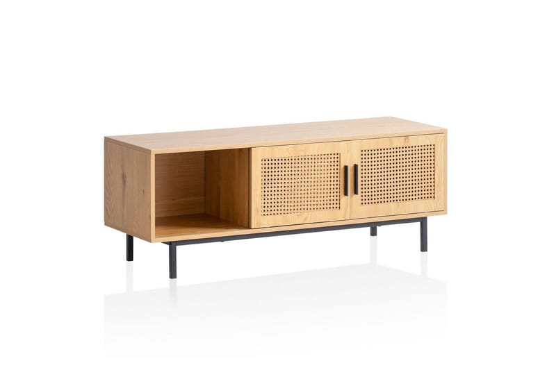 Lowboard Wohnling spånskiva folierad med 2 skjutdörrar, wienflät, modern stil Ek - Ek - Möbler - Tv möbel & mediamöbel - TV bänk & mediabänk