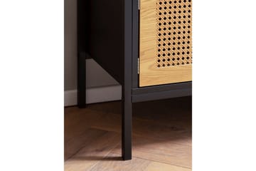 Lowboard Wohnling spånskiva folierad med 2 skjutdörrar, wienflät, modern stil Svart, Ek - Svart, Ek - Möbler - Tv möbel & mediamöbel - TV bänk & mediabänk
