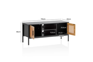 Lowboard Wohnling spånskiva folierad med 2 skjutdörrar, wienflät, modern stil Svart, Ek - Svart, Ek - Möbler - Tv möbel & mediamöbel - TV bänk & mediabänk