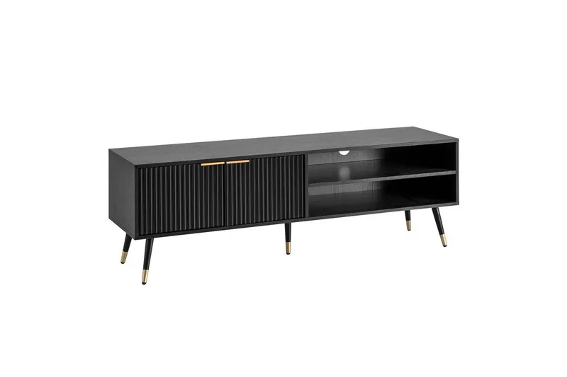 Lowboard Wohnling Spånskiva Svart Folierad med 2 Dörrar Förvaringsfack Modern