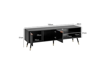 Lowboard Wohnling Spånskiva Svart Folierad med 2 Dörrar Förvaringsfack Modern - Möbler - Tv möbel & mediamöbel - TV bänk & mediabänk