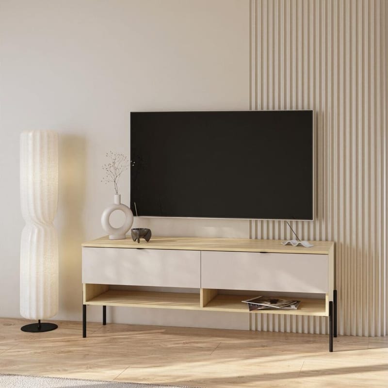 Malmer Golvstående TV Bänk 140 cm med Förvaring i Ek - Beige - Möbler - Tv möbel & mediamöbel - TV bänk & mediabänk
