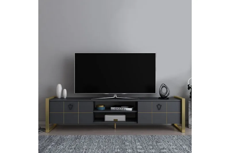 Munetaka Tv-bänk 184 cm - Antracit/Guld - Möbler - Tv möbel & mediamöbel - TV bänk & mediabänk