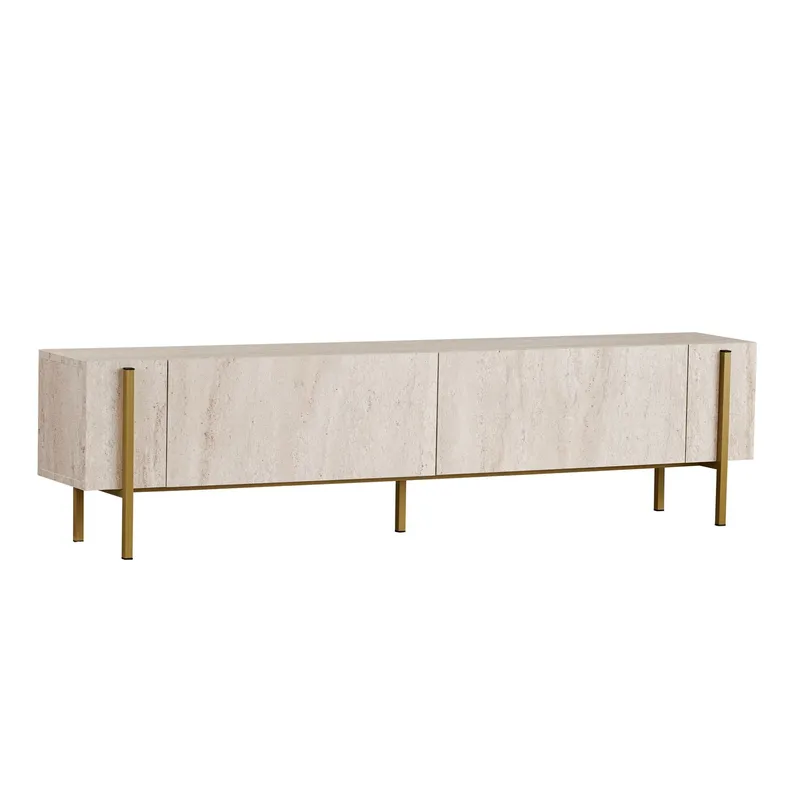 Nexus TV-bänk 180 cm, Travertin och guld