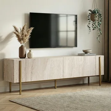 Nexus TV-bänk 180 cm - Travertin och guld - Möbler - Tv möbel & mediamöbel - TV bänk & mediabänk