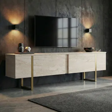 Nopira TV-bänk 180 cm - Travertin/guld - Möbler - Tv möbel & mediamöbel - TV bänk & mediabänk