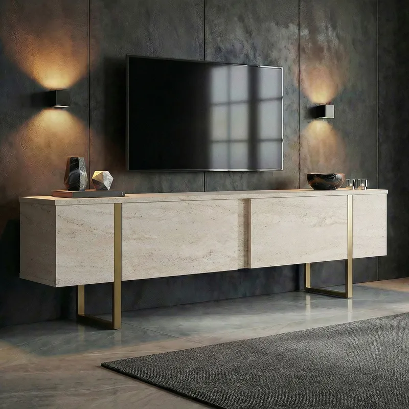Nopira TV-bänk 180 cm - Travertin/guld - Möbler - Tv möbel & mediamöbel - TV bänk & mediabänk