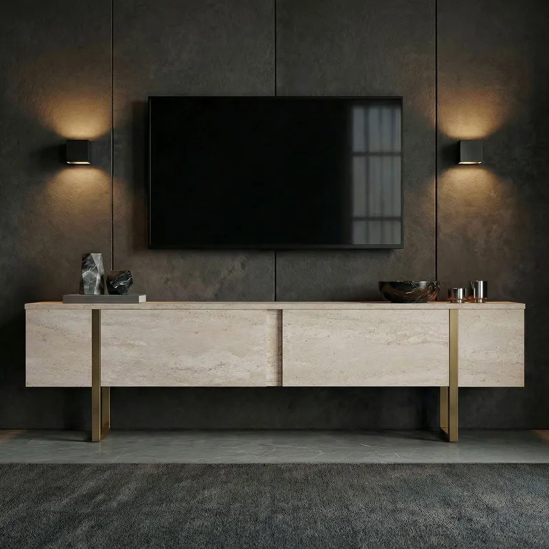 Nopira TV-bänk 180 cm - Travertin/guld - Möbler - Tv möbel & mediamöbel - TV bänk & mediabänk